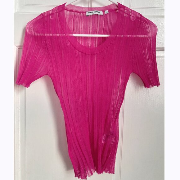 Opening Ceremony Sheer Ribbed Pink Top Half Sleeve See Through Mesh Shirt Small - Picture 2 of 9